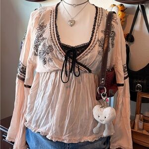 Embroidered Cream Blouse with Black Accents